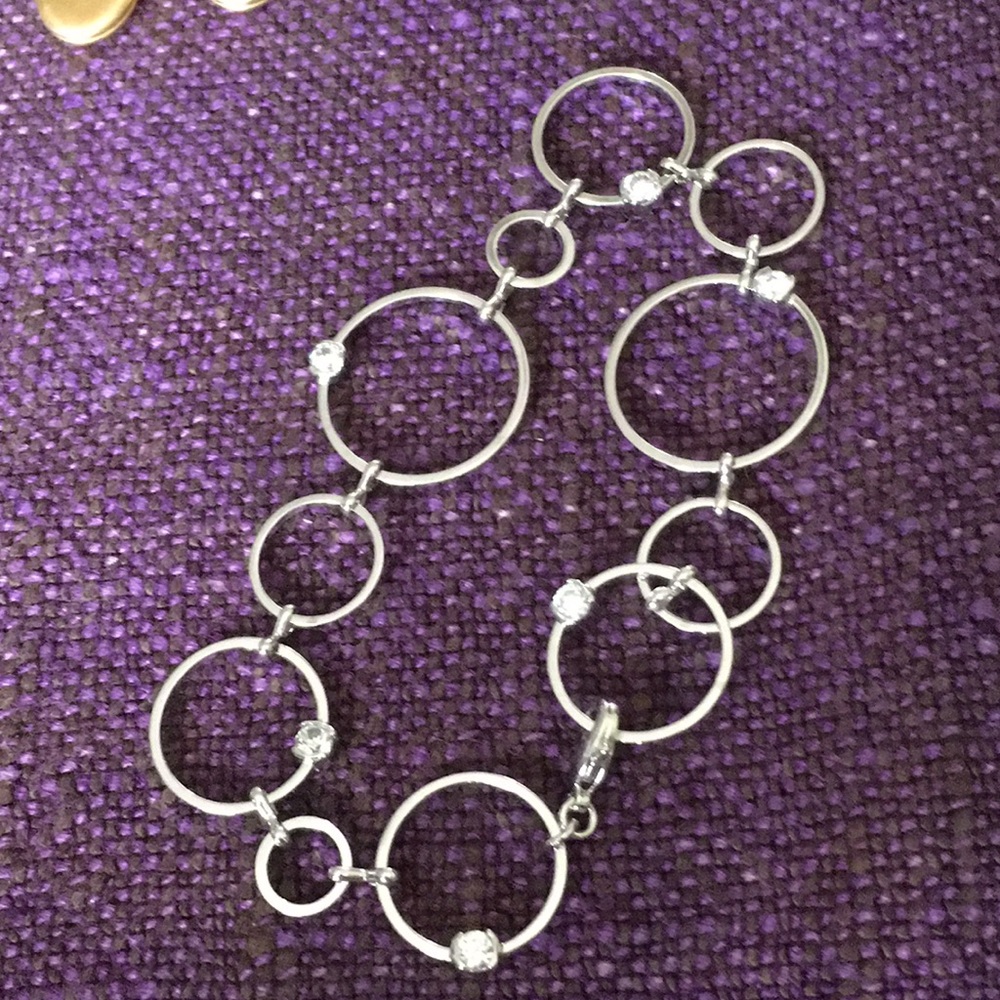 Silver Circles with Rhinestone Accents Bracelet - Picture 1 of 2